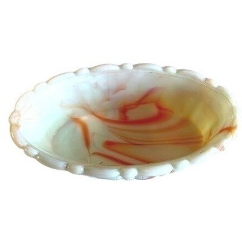 Vintage Akro Agate Marbled Glass Dish With Scalloped Rim. - Picture 2 of 9